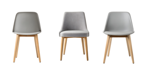 Three modern chairs with wooden legs and seats transparent background Generative AI