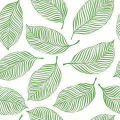 Seamless Tropical Leaf Pattern Vector - Green Banana Leaves Background Illustration