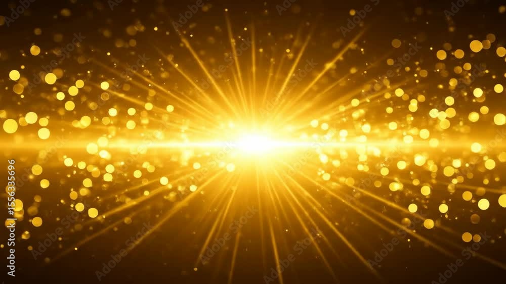 Poster golden light burst with sparkling particles - a vibrant burst of golden light radiates outwards, sur