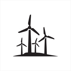 Obraz premium Silhouettes of multiple wind turbines generating clean energy on a white background