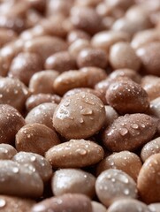 Smooth wet stones with water droplets in natural setting.