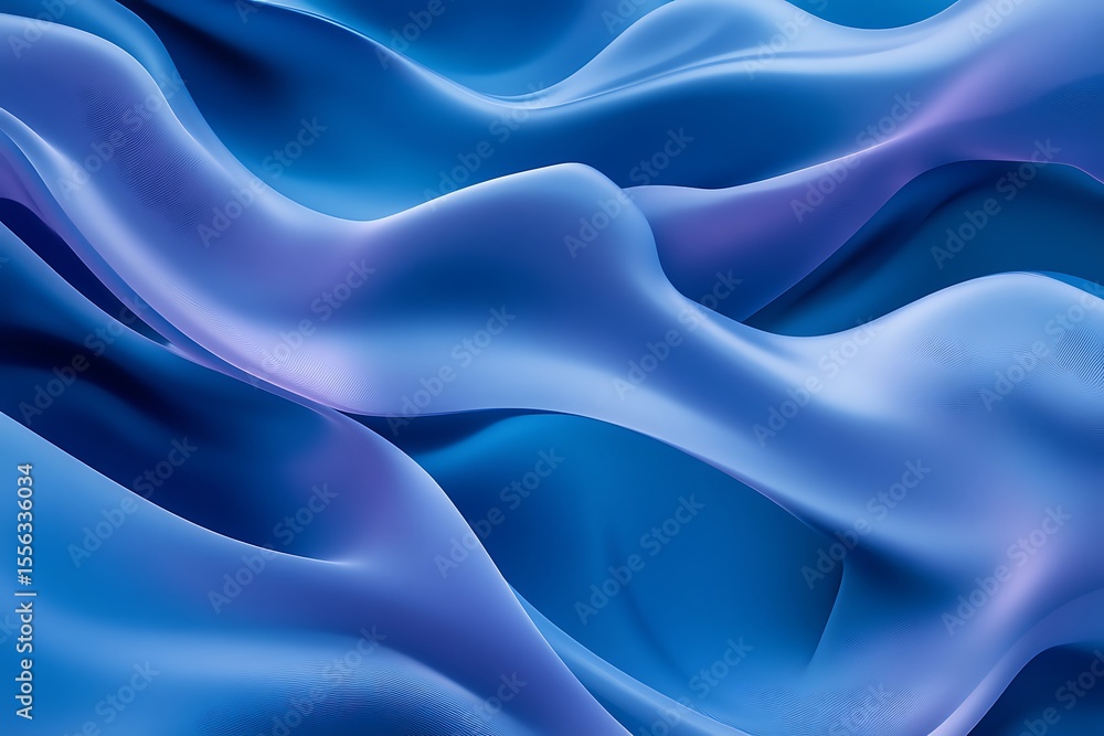 Poster Wavy Blue Abstract Background with Smooth Silk Texture and Elegant Soft Folds Design