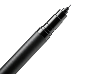 The fine point metal tip of a black graphic art liner pen isolated on a transparent background