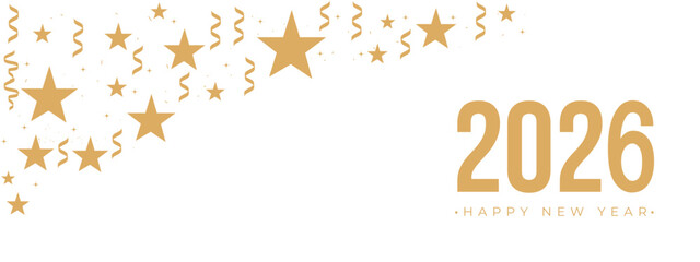 2026 Happy New Year gold text effect firework star confetti Background 