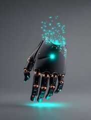 Futuristic robotic hand with glowing particles