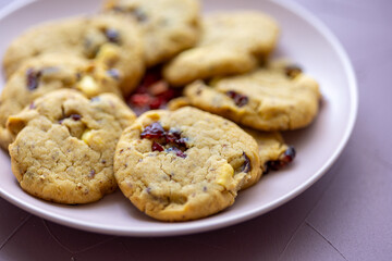 blueberry white chocolate chip cookies plate