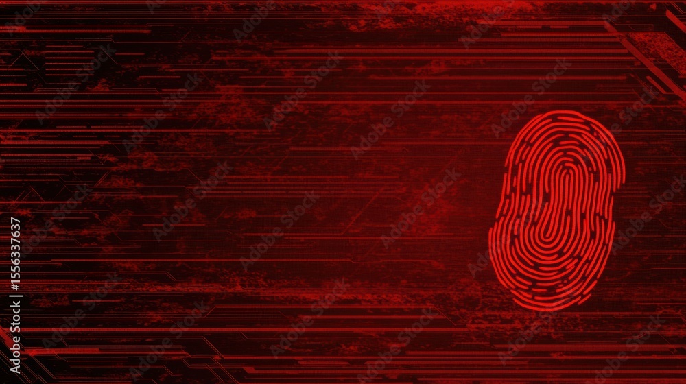 Aufkleber a red digital fingerprint on a dark red, glitchy, and circuit-like background symbolizing cybersecur