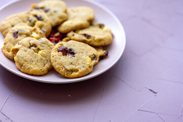 blueberry white chocolate chip cookies plate