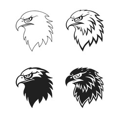 Eagle head logo icon vector art illustration set.  Eagle silhouette vector illustration.