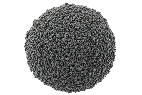 Spherical nanoparticle cluster made of many smaller pieces isolated on a transparent background