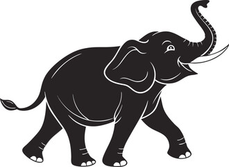 Obraz premium Cheerful black silhouette of a baby elephant isolated on white background