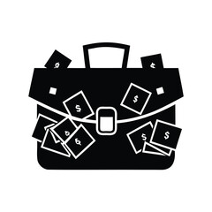 Overflowing briefcase illustration filled with money and assets for financial gain