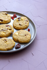 blueberry white chocolate chip cookies plate