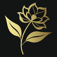 Elegant Gold Flower Illustration Beautiful Floral Design with Delicate Petals and Leaves for Botanical Art and Decoration
