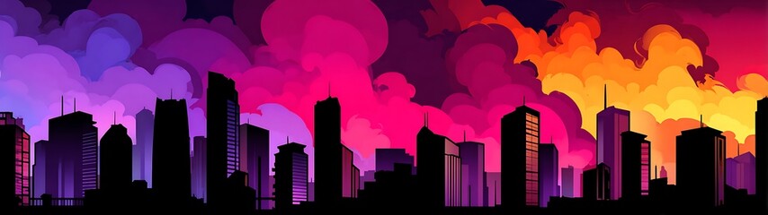 City skyline at twilight with vibrant colors