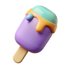 Melting Popsicle: 3D Render of Purple and Teal Ice Pop with Dripping Sauce 3D icon high quality resolution