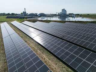 Aerial view of biogas plant using renewable energy for biomethane production