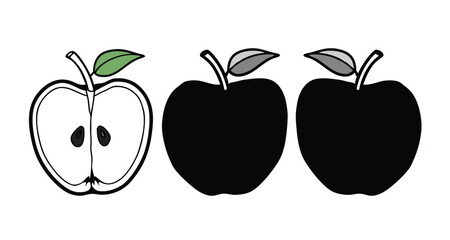 Fototapeta premium Black apple vector art illustration healthy sweet fruit.