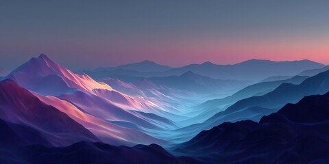 A Dreamlike Landscape with Fluid Mountains in Purple and Blue Tones

