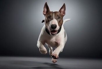 bull terrier dog isolated on grey neutral studio background, adorable pet, lovely doggy 1