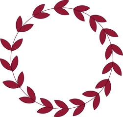 A wreath of dark red leaves on a black background view