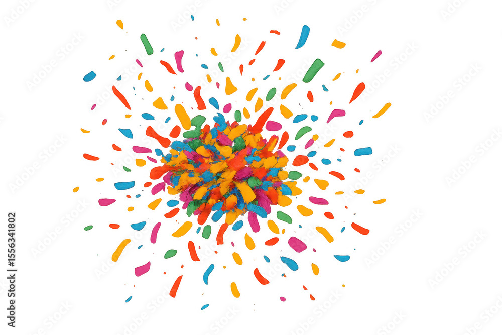 Poster colorful pigments exploding outwards, creating a vibrant paint splash effect on a transparent backgr