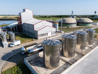Aerial view of biogas plant for biomethane production