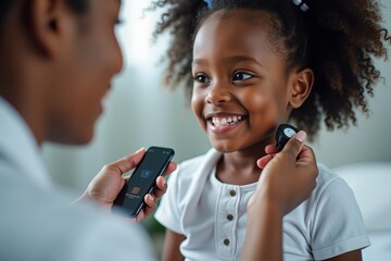 African American Child Receiving Dermatology Consultation Using Advanced AI Skin Analysis Technology