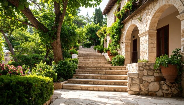 Stone steps leading to a sunny home