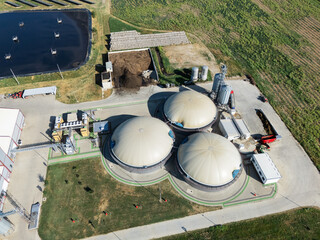 Aerial view of biogas plant for biomethane production