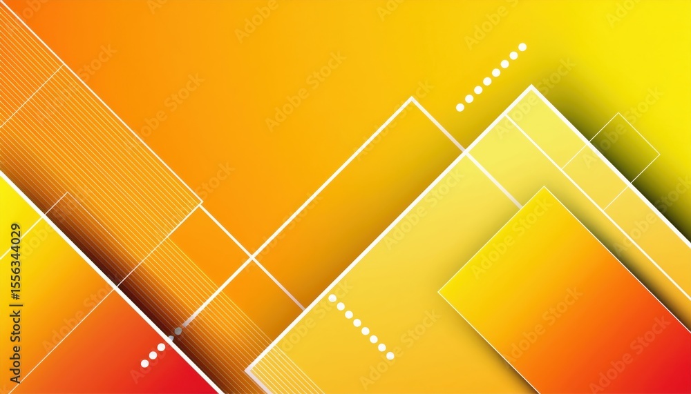 Aufkleber vibrant yellow and orange geometric background with layered squares and white circuit lines for mode