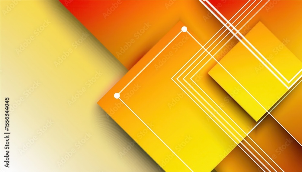 Aufkleber vibrant yellow and orange geometric background with layered squares and white circuit lines for mode
