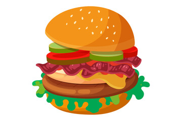 Burger vector illustration. Burger With Lettuce, Tomato, And Cheese.