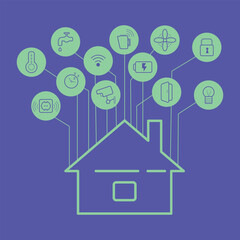 smart home. Smart House. House silhouette and various icons on a dark background. New technologies. Hand drawn. Vector illustration