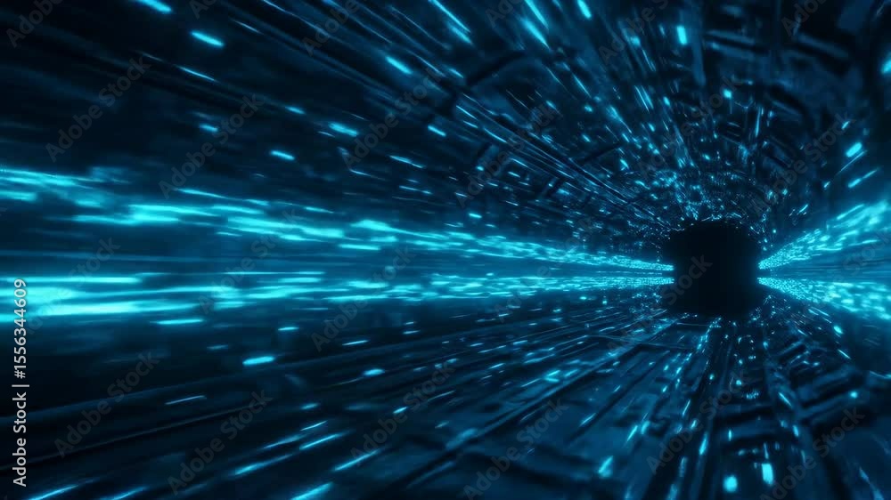 Poster futuristic warp speed through neon tunnel - a digital video of high-speed travel through a glowing b