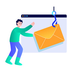 A flat style illustration depicting phishing email