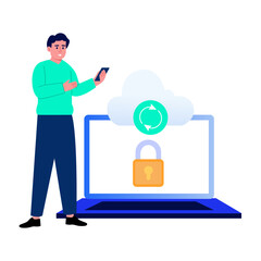 A flat style illustration showing data synchronization