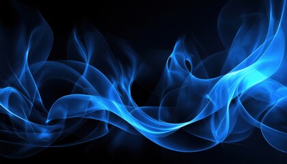  flowing abstract blue smoke on black background with glowing energy swirls for digital art or tech branding use