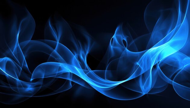 flowing abstract blue smoke on black background with glowing energy swirls for digital art or tech branding use