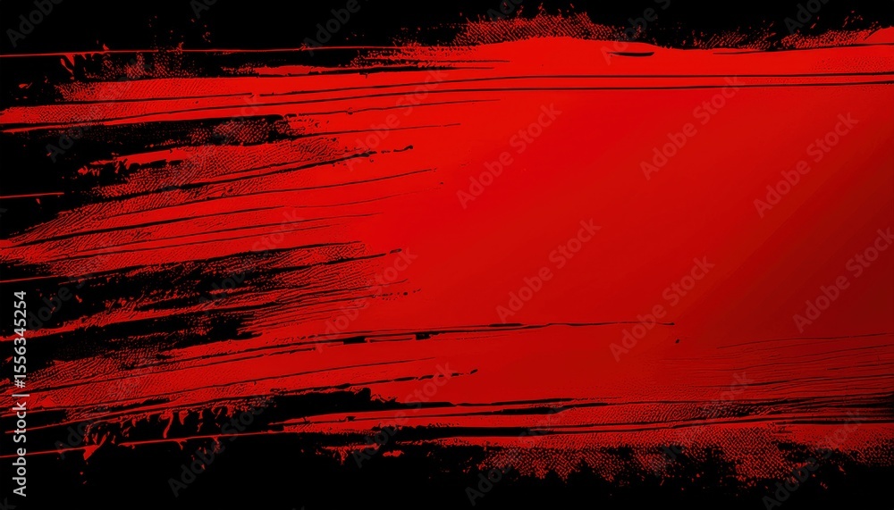 Poster bold red acrylic brush strokes on black canvas with textured edges and grunge details for modern web