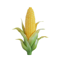 Yellow corn cob with vibrant green leaves.