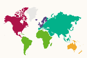 World map silhouette in color isolated on white background. Vector illustration


