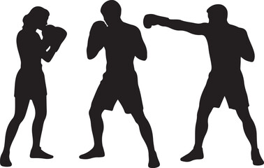 Fototapeta premium Boxer in Fighting Stance SilhouetteChampion Boxer Throwing a Punch VectorBoxer Training with Gloves SilhouetteRing Fighter Action Silhouette SceneKnockout Punch Boxer Vector Art