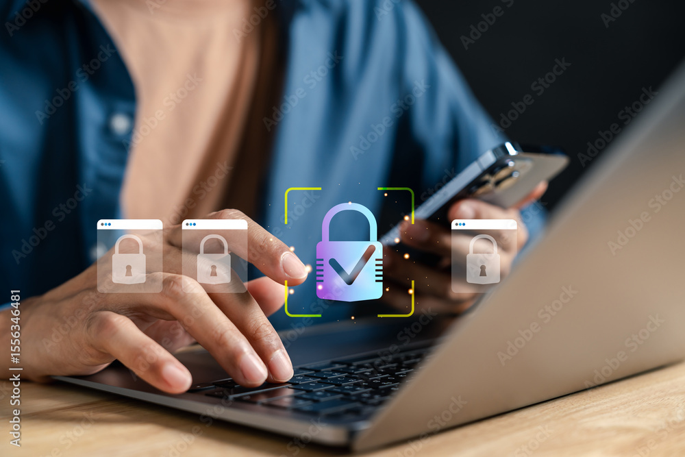Aufkleber Secure login authentication system with biometric approval and digital identity verification.