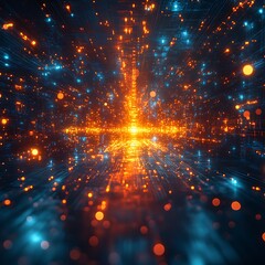 Fototapeta premium Abstract digital landscape with glowing particles showcasing futuristic technology and data transfer photo