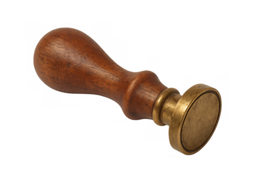 Vintage wooden stamp with brass head isolated on transparent background, ready for customization and graphic design projects - Powered by Adobe