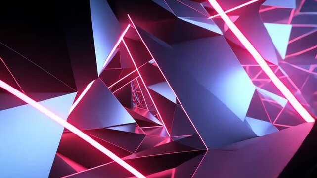 Abstract futuristic technology composed of intricate polygonal shapes, glowing neon accents