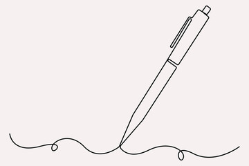 Continuous one line drawing of pen writing symbol outline vector illustration
