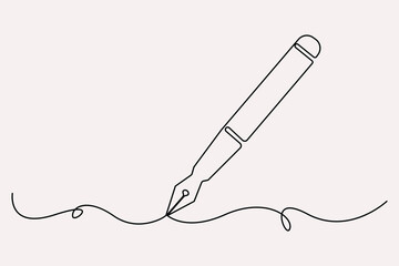 Obraz premium Continuous one line drawing of pen writing symbol outline vector illustration 
