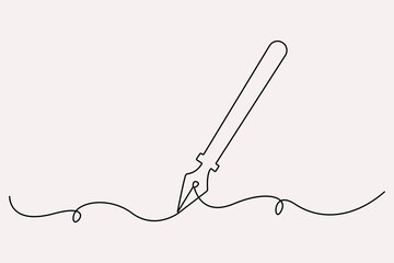 Continuous one line drawing of pen writing symbol outline vector illustration

